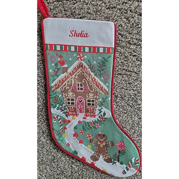 Lands' End Other - Lands' End Christmas Stocking Shelia monogram Gingerbread House Red C7